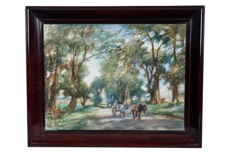 David Thomas Robertson, A carriage ride in dappled sunlight, watercolour