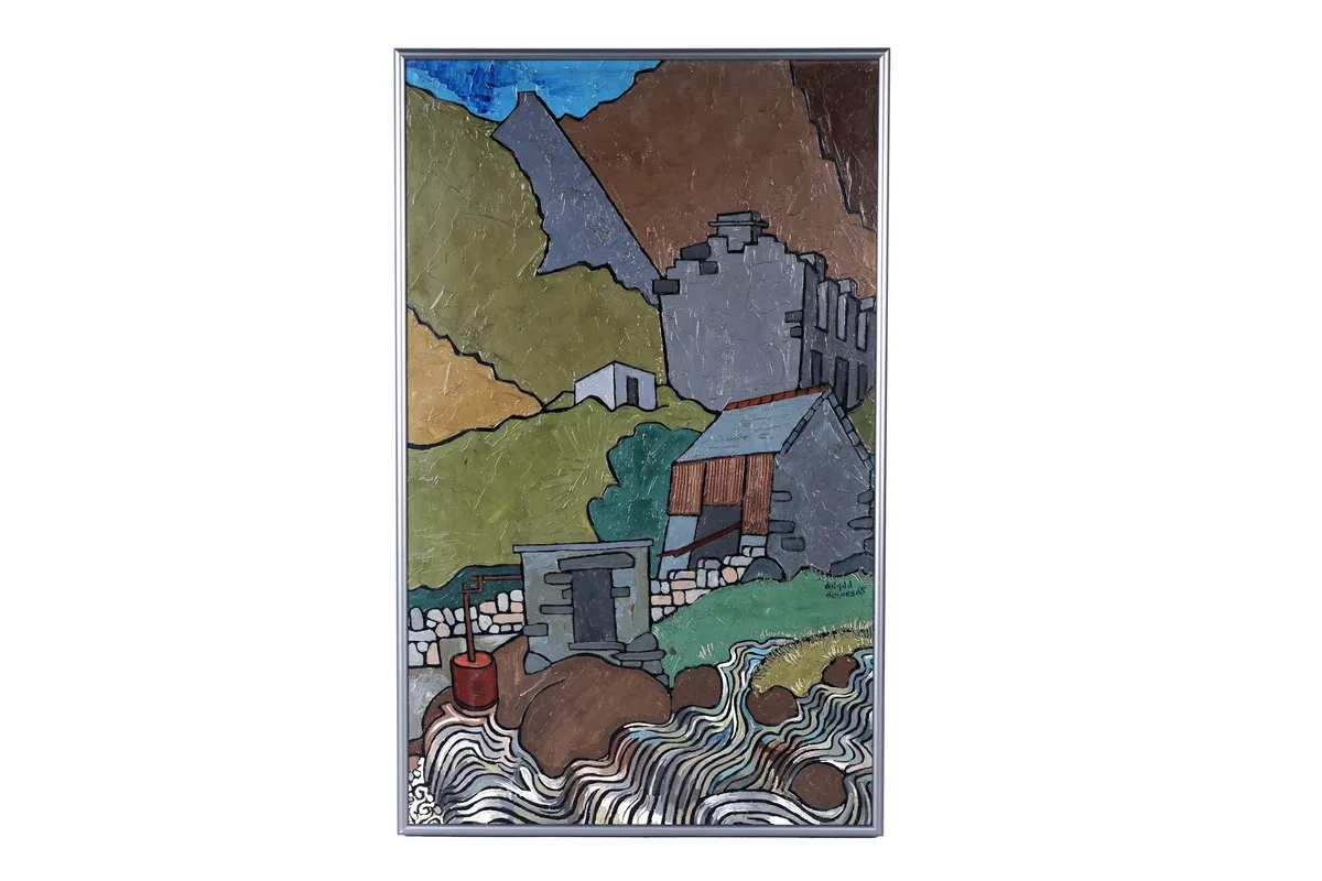 Dafydd Davies, Mining on a Welsh Hill, oil on board