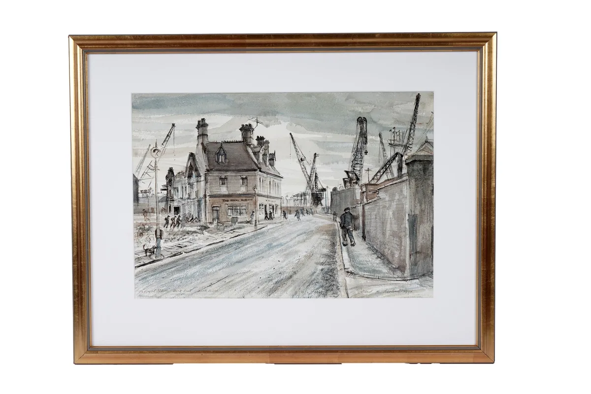 Albert Henry Herbert, The Royal Albert Dock, Dock Road, North Shields, watercolour