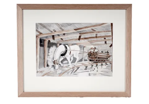 Ron Gribbons, Horse-Drawn Pit Props, watercolour and ink