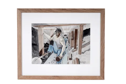 Ron Gribbons, Placing the Pit Props, watercolour and ink