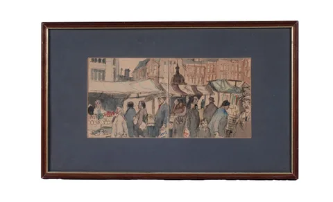 Charlie Rogers, Bigg Market, watercolour and pen on two pieces of sketchbook paper