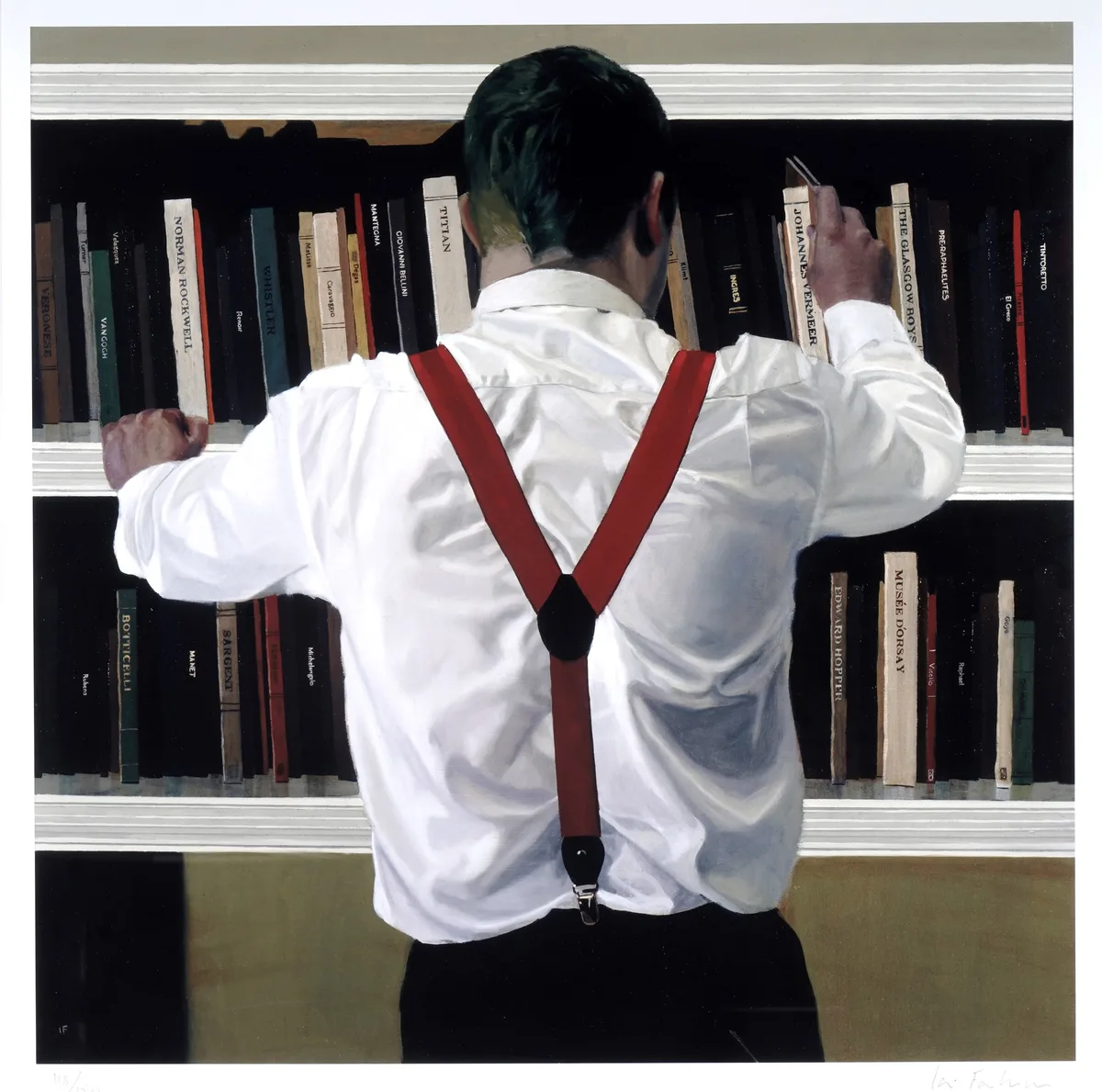 Iain Faulkner, Library 1, pencil signed to the margin, with Aquarelle Publishing blindstamp