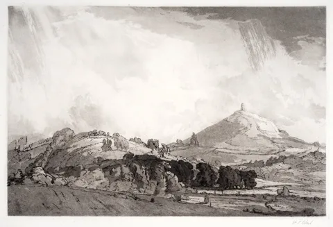 William Palmer Robins, Summer Storm, Glastonbury (or Glastonbury Tor), pencil signed to the margin