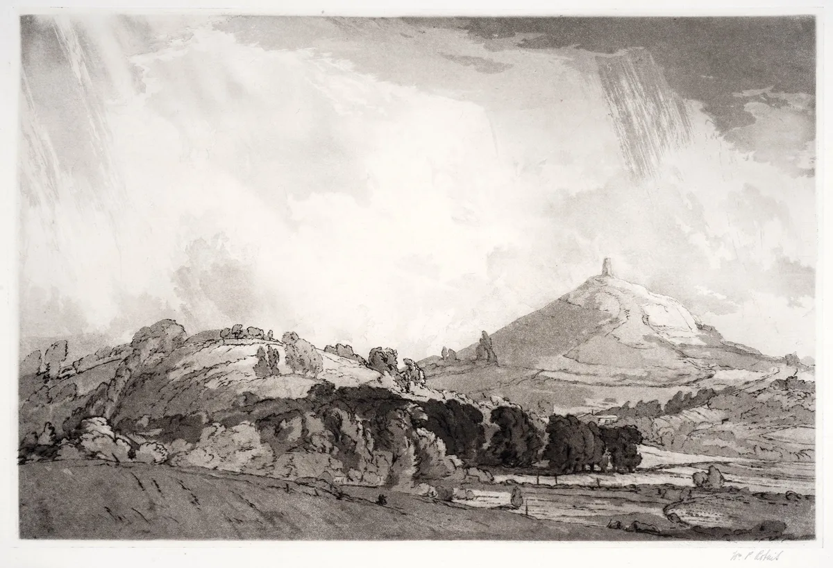 William Palmer Robins, Summer Storm, Glastonbury (or Glastonbury Tor), pencil signed to the margin