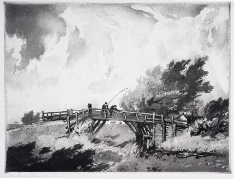 William Palmer Robins, Fen Bridge, Strephon?, aquatint etching
