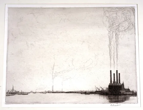 Douglas Smart, The Four Chimneys, pencil signed, titled and dated 1914 to the margin