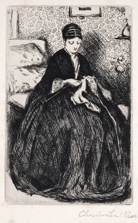 Charles Samuel Keene, Portrait of Mrs Heseltine, etching