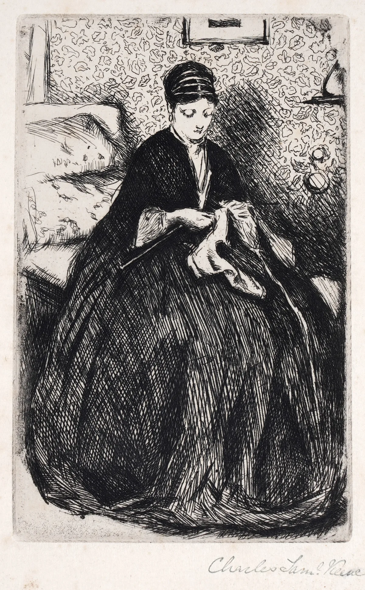 Charles Samuel Keene, Portrait of Mrs Heseltine, etching
