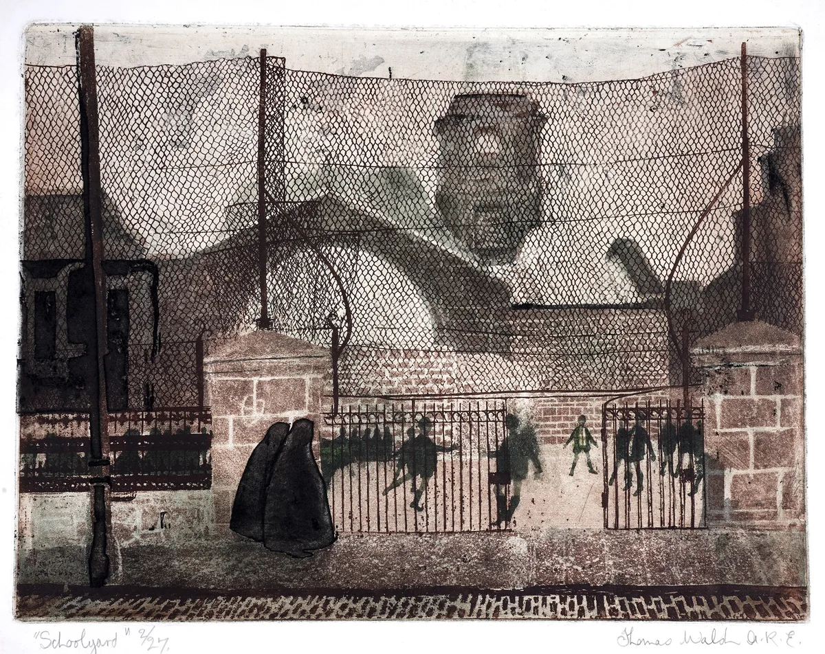 Thomas Walsh, Schoolyard, pencil signed and titled to the margin