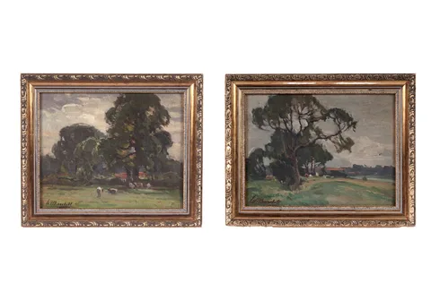William Francis Burchell, Two impressionistic landscape views, oil on board