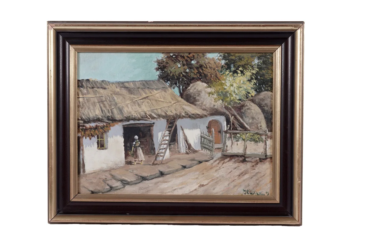 J. Lnitzkoy, Thatched house on a summer's day, oil on canvas