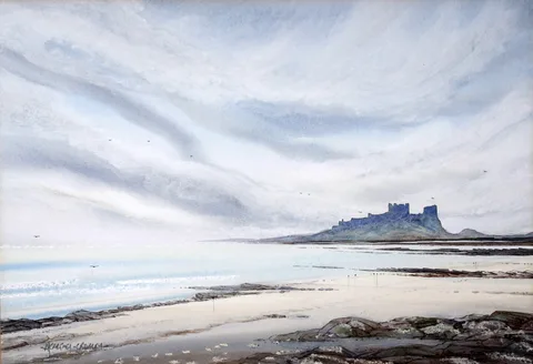 Bamburgh Beach by John Cartmel-Crossley, watercolour, sold Nov 2025