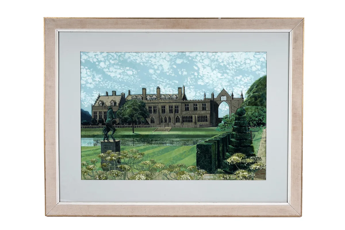 J. P. Smith, View of Newstead Abbey, the home of Lord Byron, gouache on paper