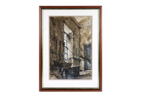 Albert Henry Herbert, Stables interior, watercolour and gouache