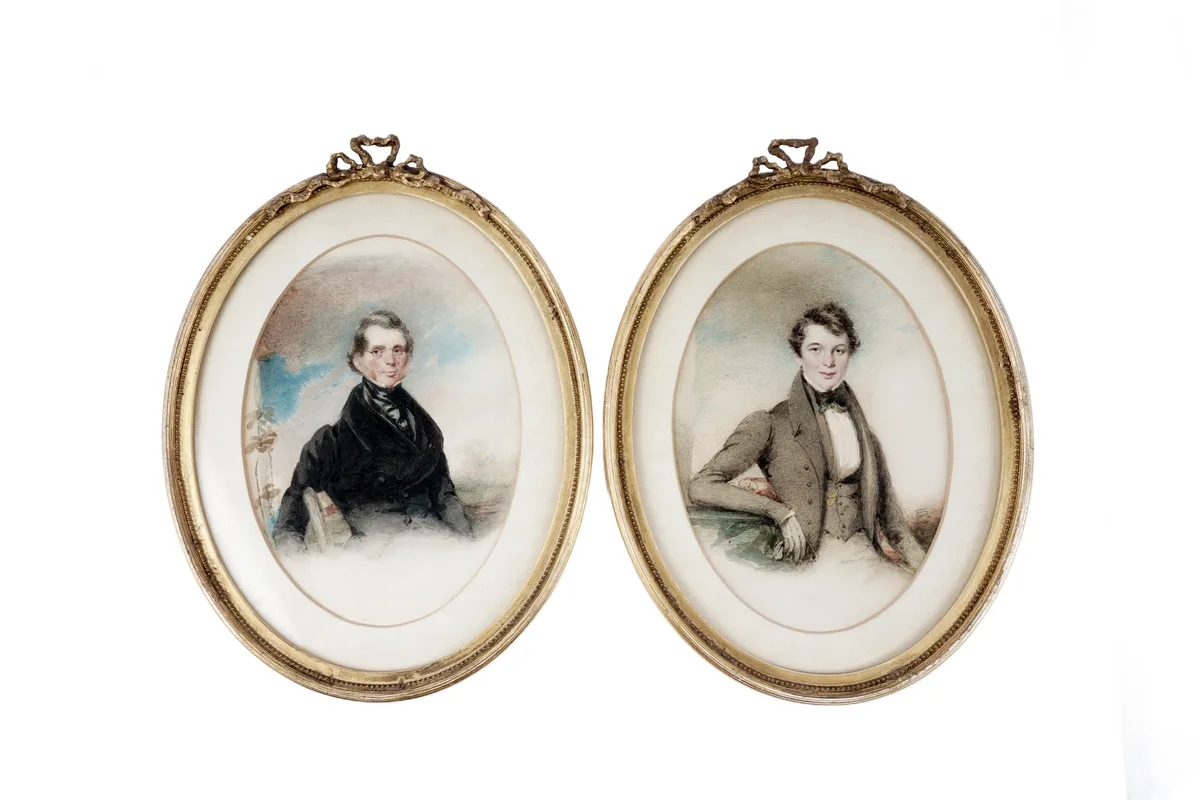 John Frith, Portrait pair of a father and son, watercolour