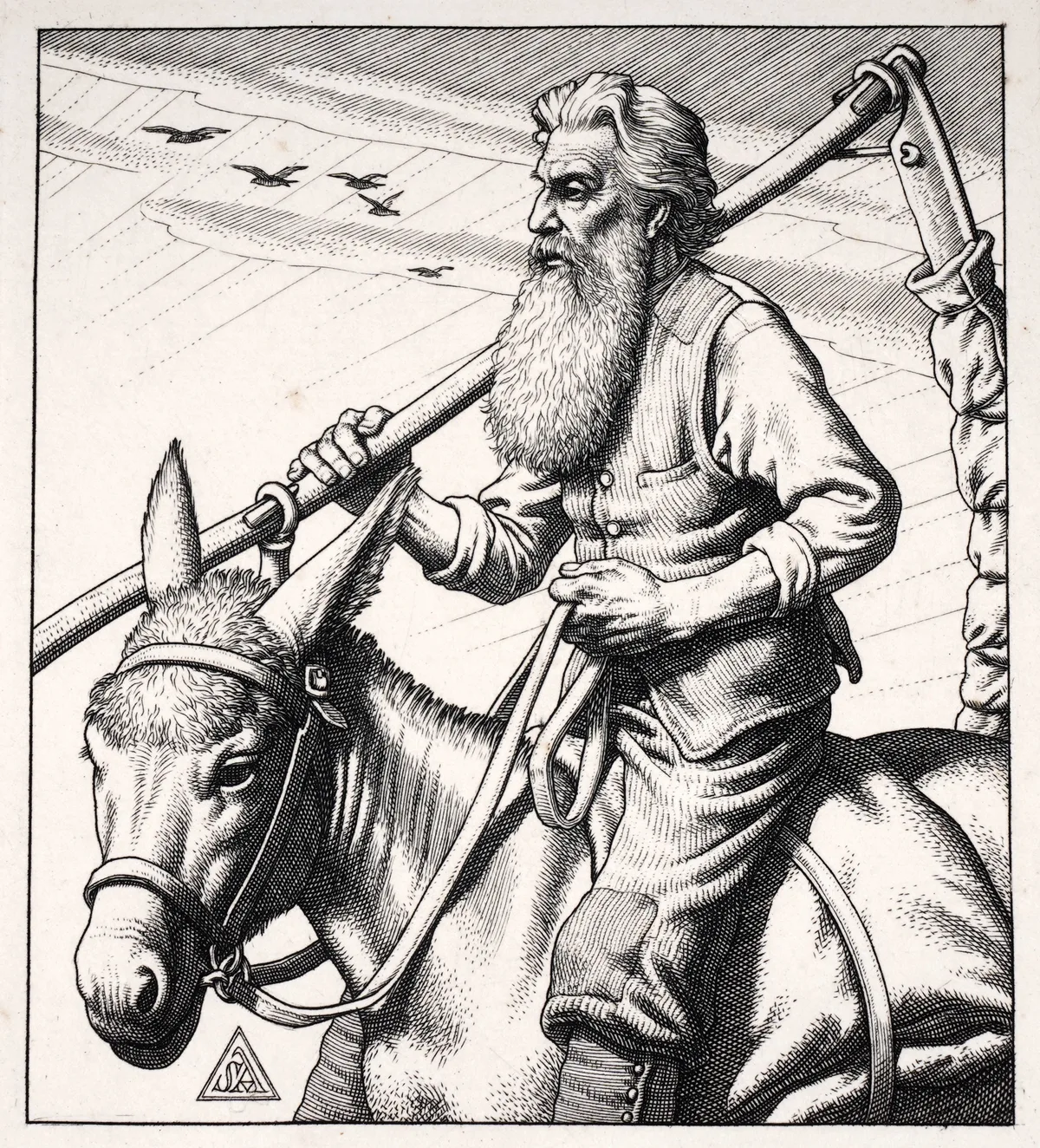 Stanley Anderson, Old Father Time of Wiltshire, pencil signed to the margin, monogram in plate