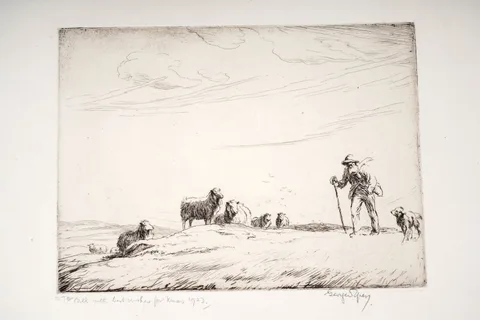 George Soper, A Herd in the Highlands, pencil signed with Christmas 1923 dedication to the margin