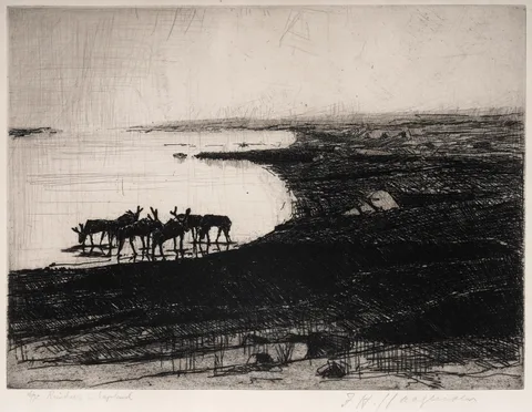Frederick Hans Haagensen, Reindeer in Lapland, pencil signed and titled
