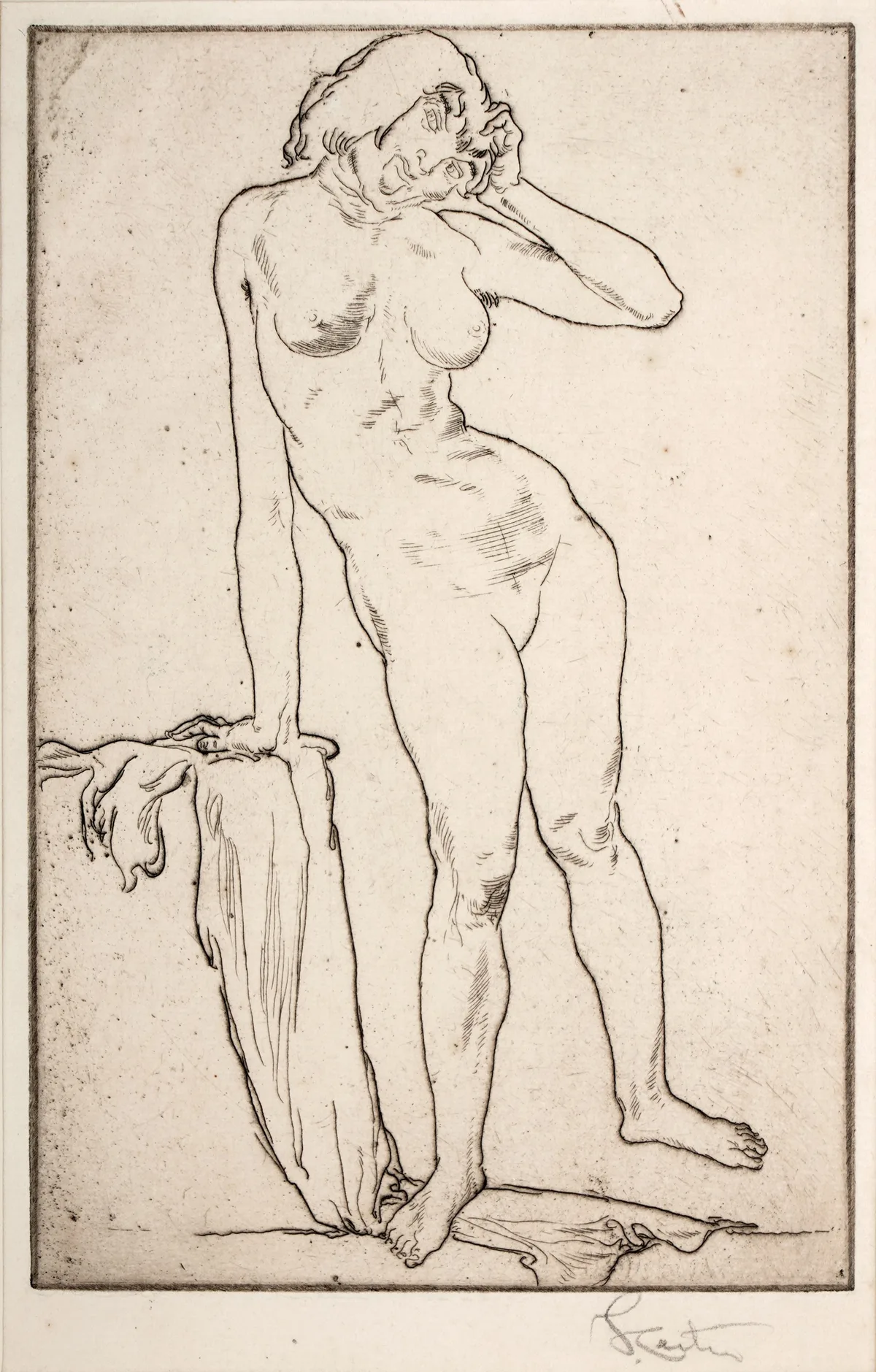 Frederick Carter, Nude woman, pencil signed