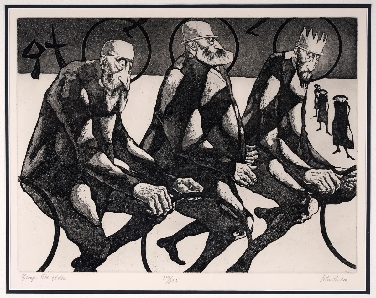 Group: The Elders by John Nathaniel Fenton, aquatint etching, limited edition 127/225, sold Oct 2025