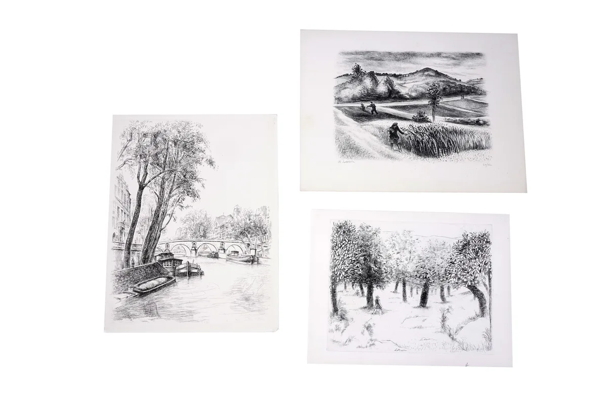 Robert Lotiron, Three landscape views, pencil signed to the margin