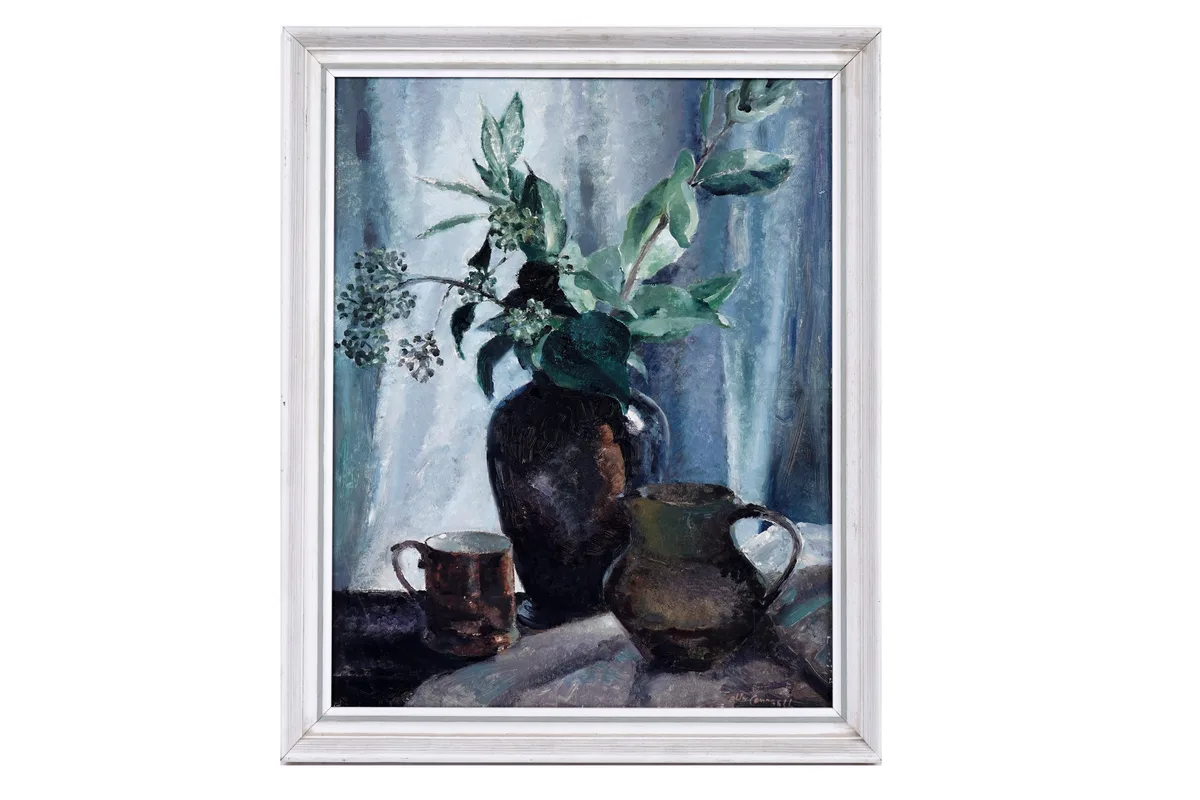 Colin Campbell, Still life with vase of flowers, oil on board