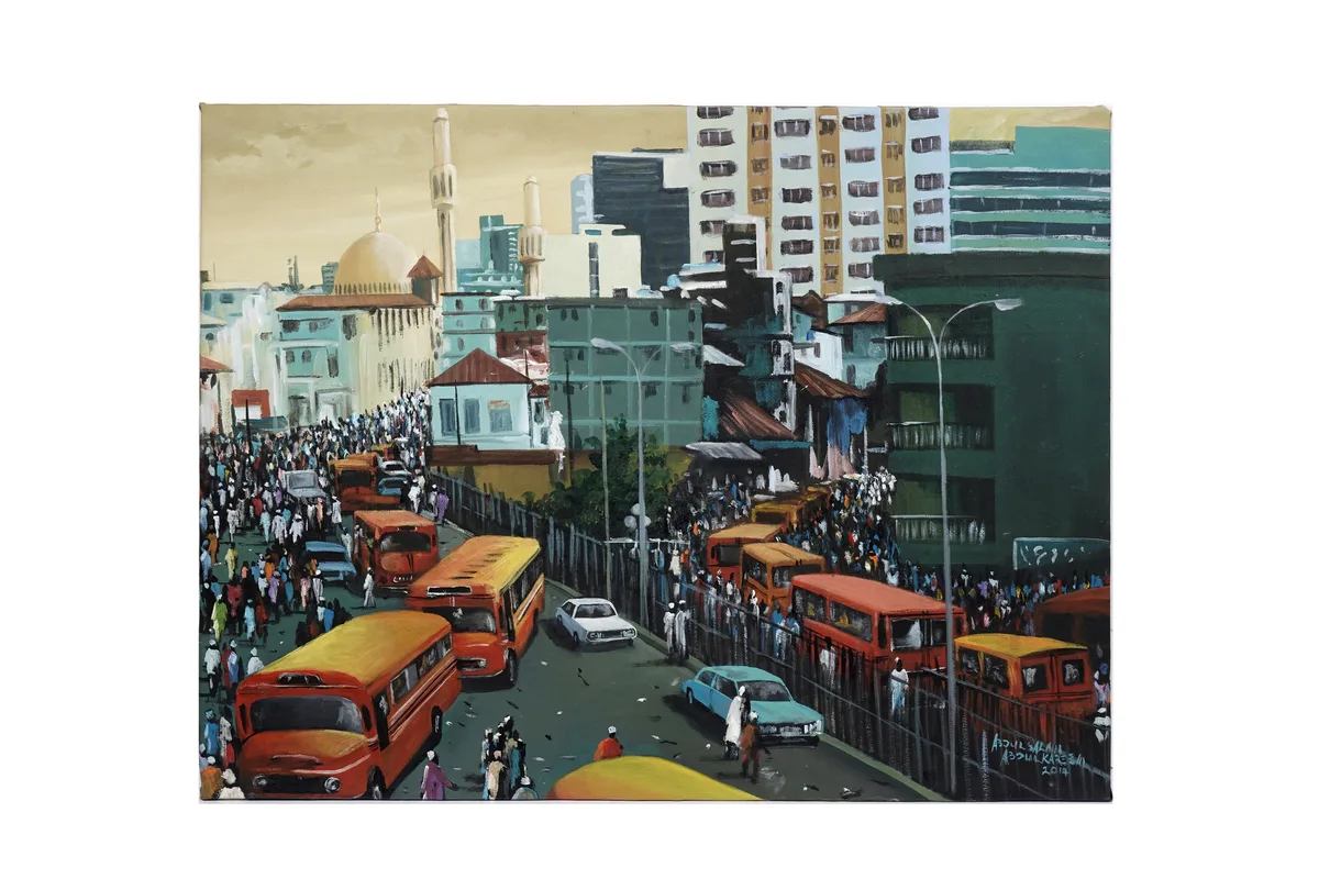 Abdulsalam Abdulkareem, An African Street Scene, acrylic on canvas laid down on board