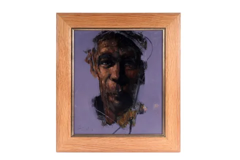 John Boyd, Self Portrait in a yellow shirt, oil on board