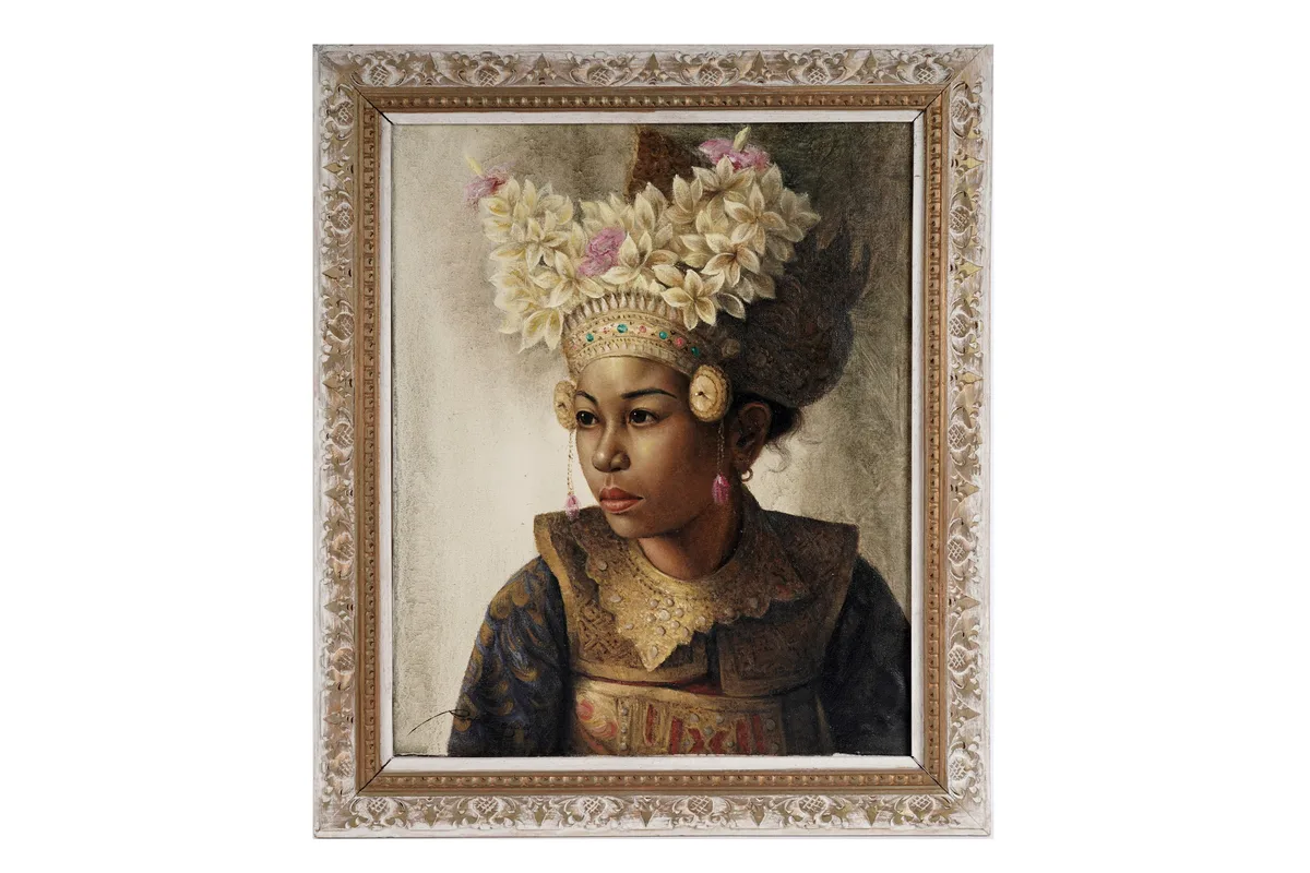 Raka, Portrait of a girl in traditional dress, oil on canvas