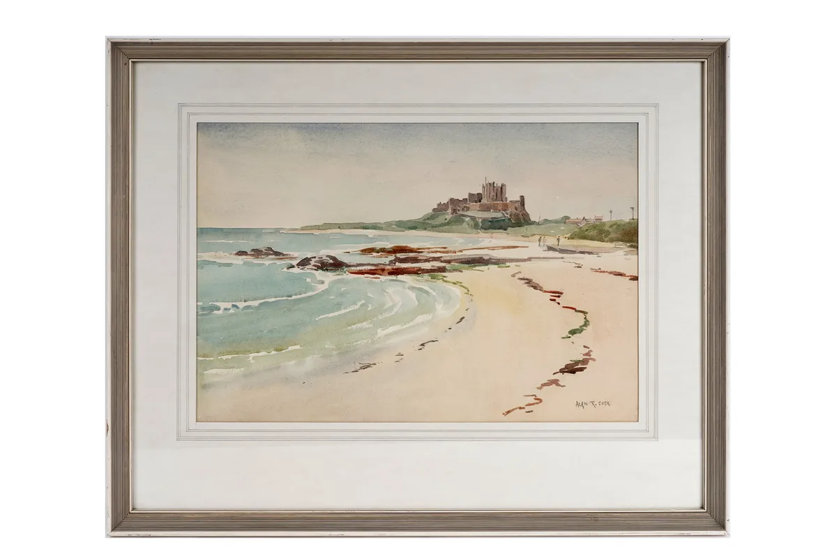 Alan Reid Cook, Bamburgh Castle, watercolour