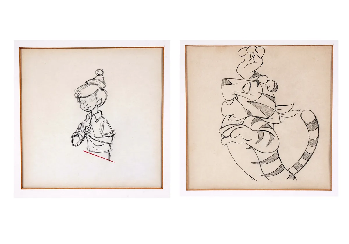 Tony the Tiger and Christopher Robin by Animation Drawings, graphite on animation sheet, sold Aug 2025