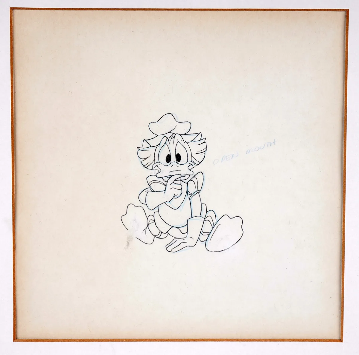 Disney Animation Drawing, Donald Duck, open mouth, graphite on animation sheet