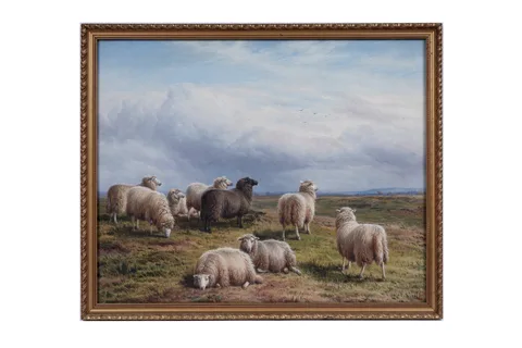 Charles "Sheep" Jones, Sheep on a hill, oil on board