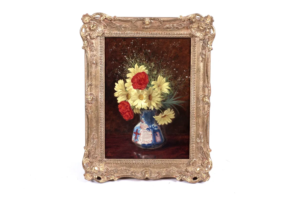 George Willis, Peonies and daisies, oil on canvas