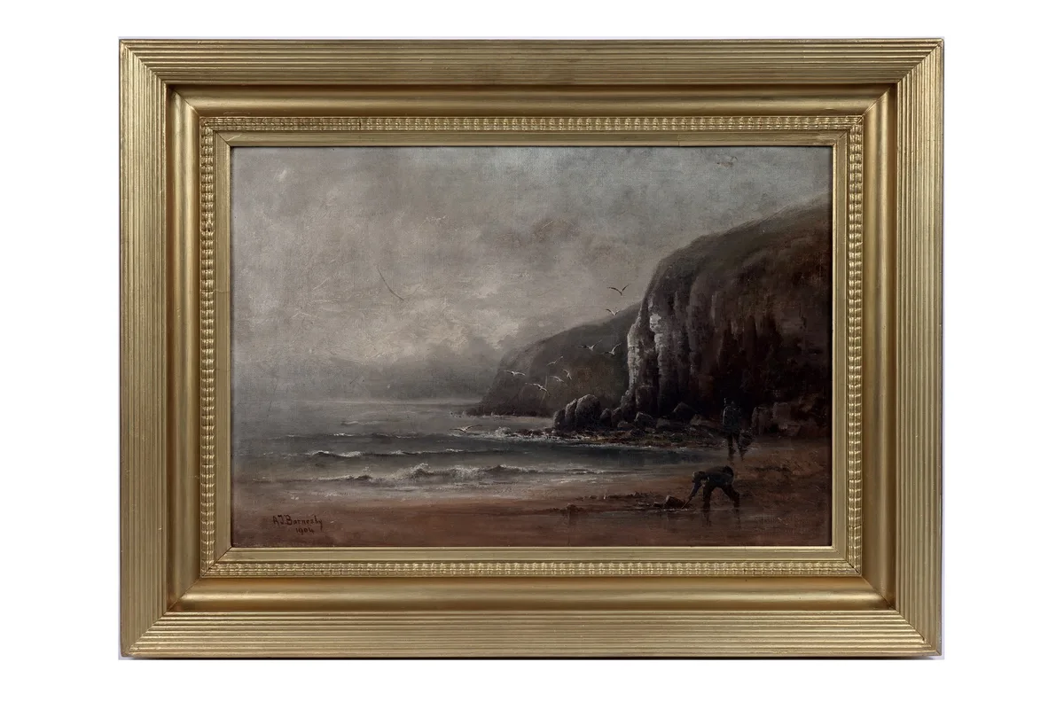 Arthur J. Barnesby, At the coast on a misty morning, oil on canvas