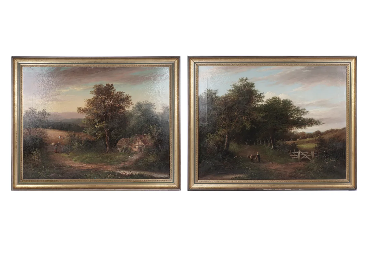 William Yates, A pair of rural British landscapes with figures, oil on canvas