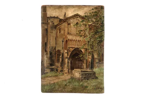 Isa Jobling, Porch of St. Nicholas, King's Lynne, oil on board