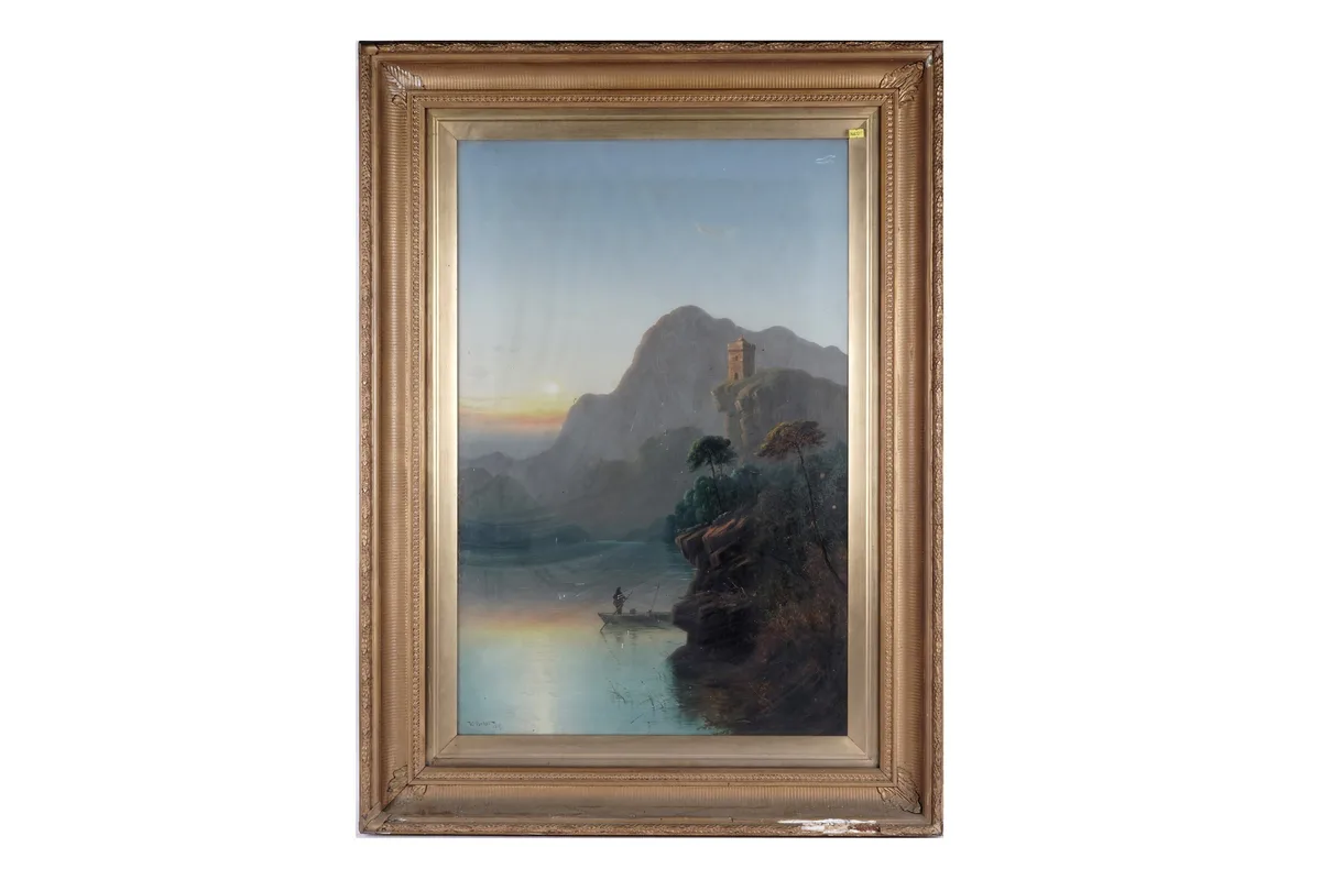 William John Baker, Scottish loch scene with clifftop castle, oil on canvas