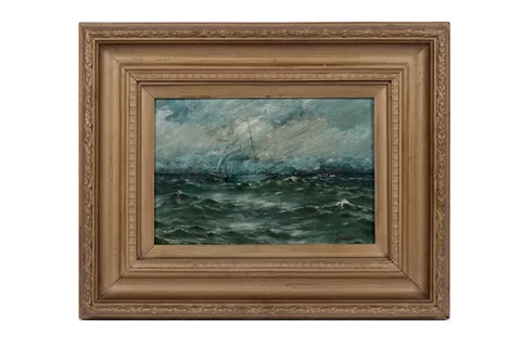 Norman Septimus Boyce, Ship in stormy seas, oil on board