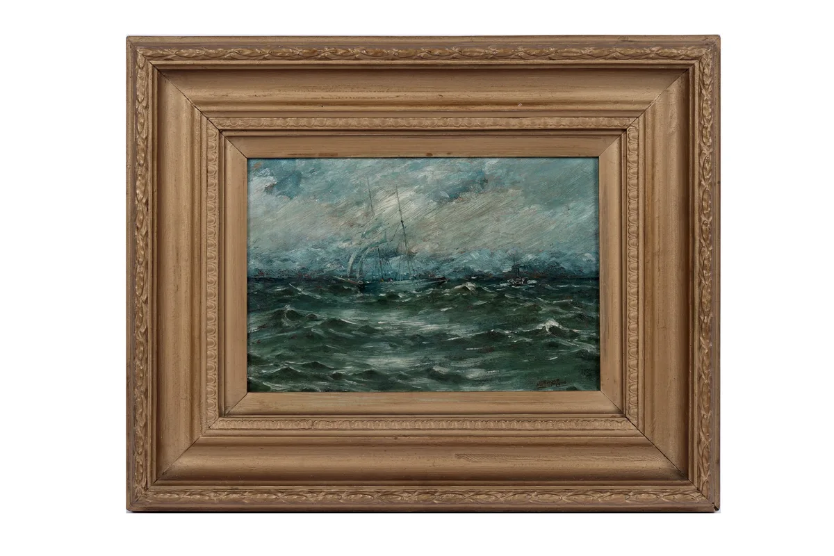 Norman Septimus Boyce, Ship in stormy seas, oil on board
