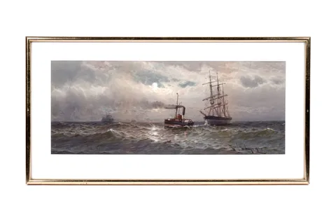 William Thomas Nichols Boyce, Paddle tug off the North East coast, watercolour