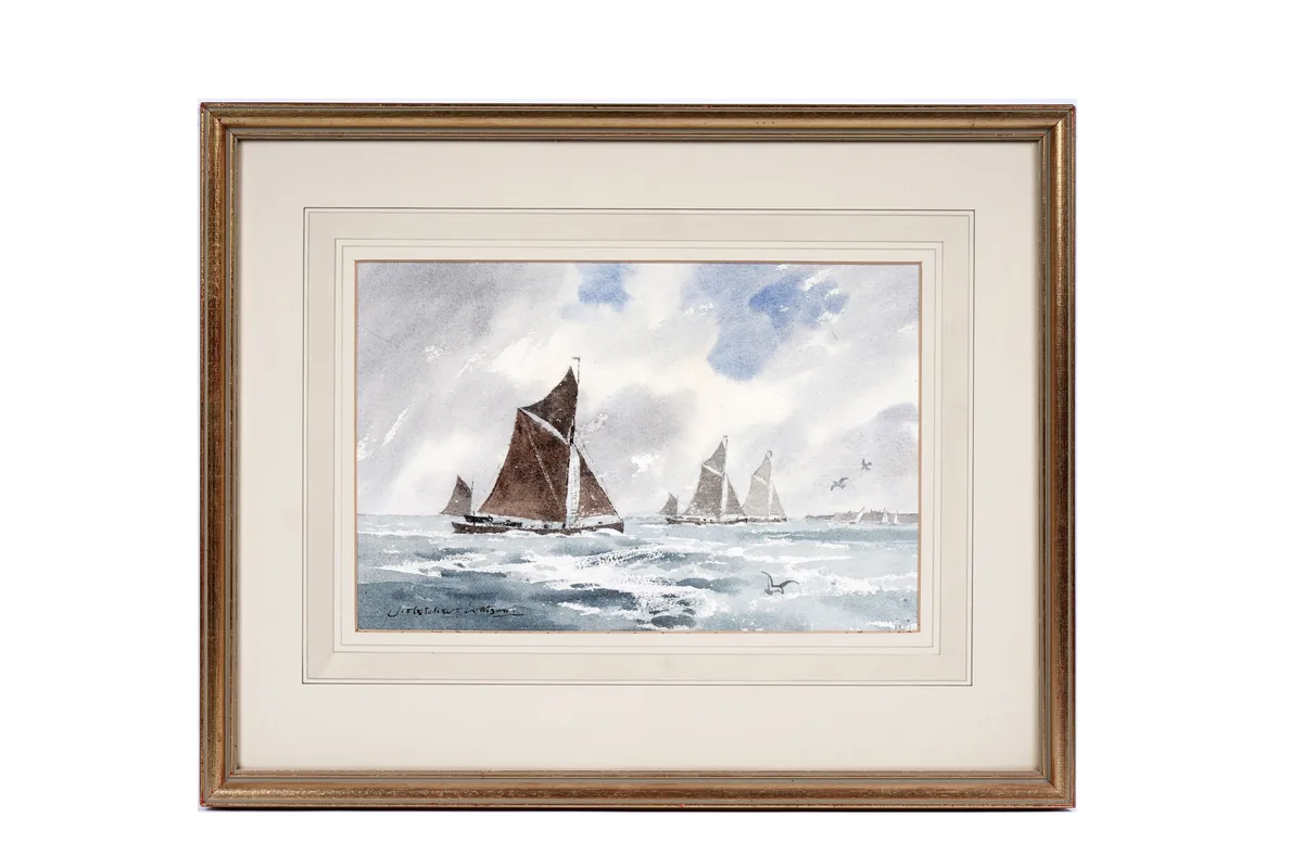 James Fletcher-Watson, Barge Race, Thames Estuary, watercolour