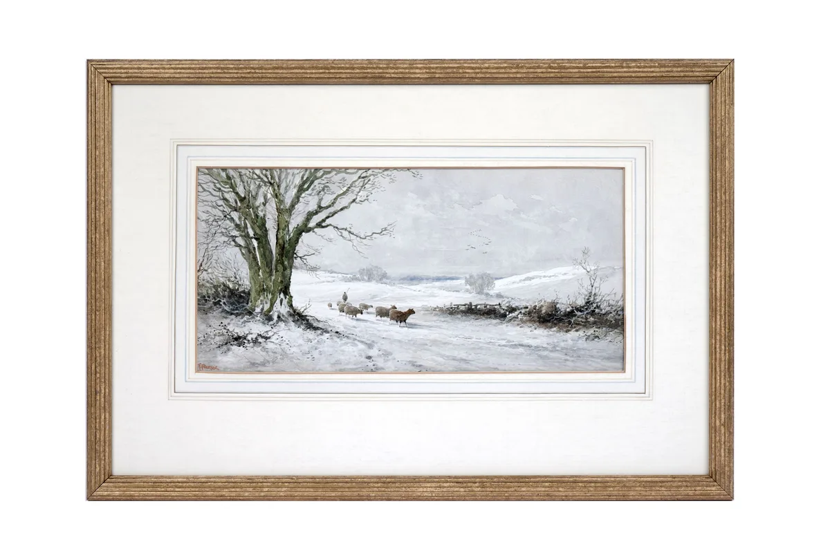 Florence M. Pearson, Sheep in a snowy landscape, watercolour