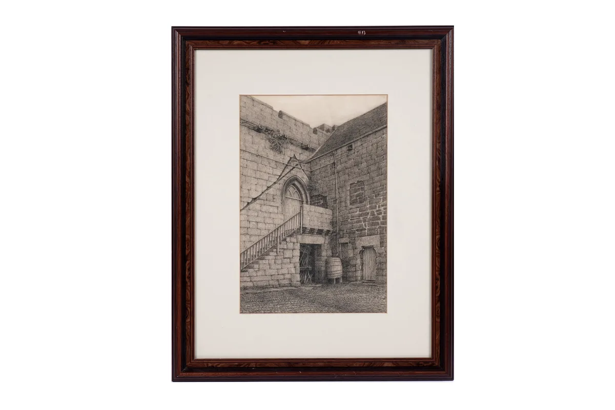 Daniel Oliver, A Corner of Aydon Castle, Corbridge, pencil drawing