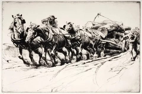 George Soper, Timber Hauling, No. II, pencil signed and dated 1920