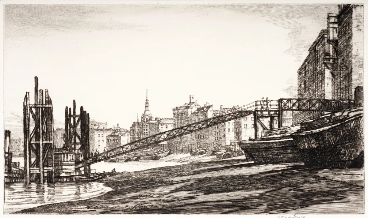 Norman Janes, Cherry Garden Pier, Rotherhithe, pencil signed