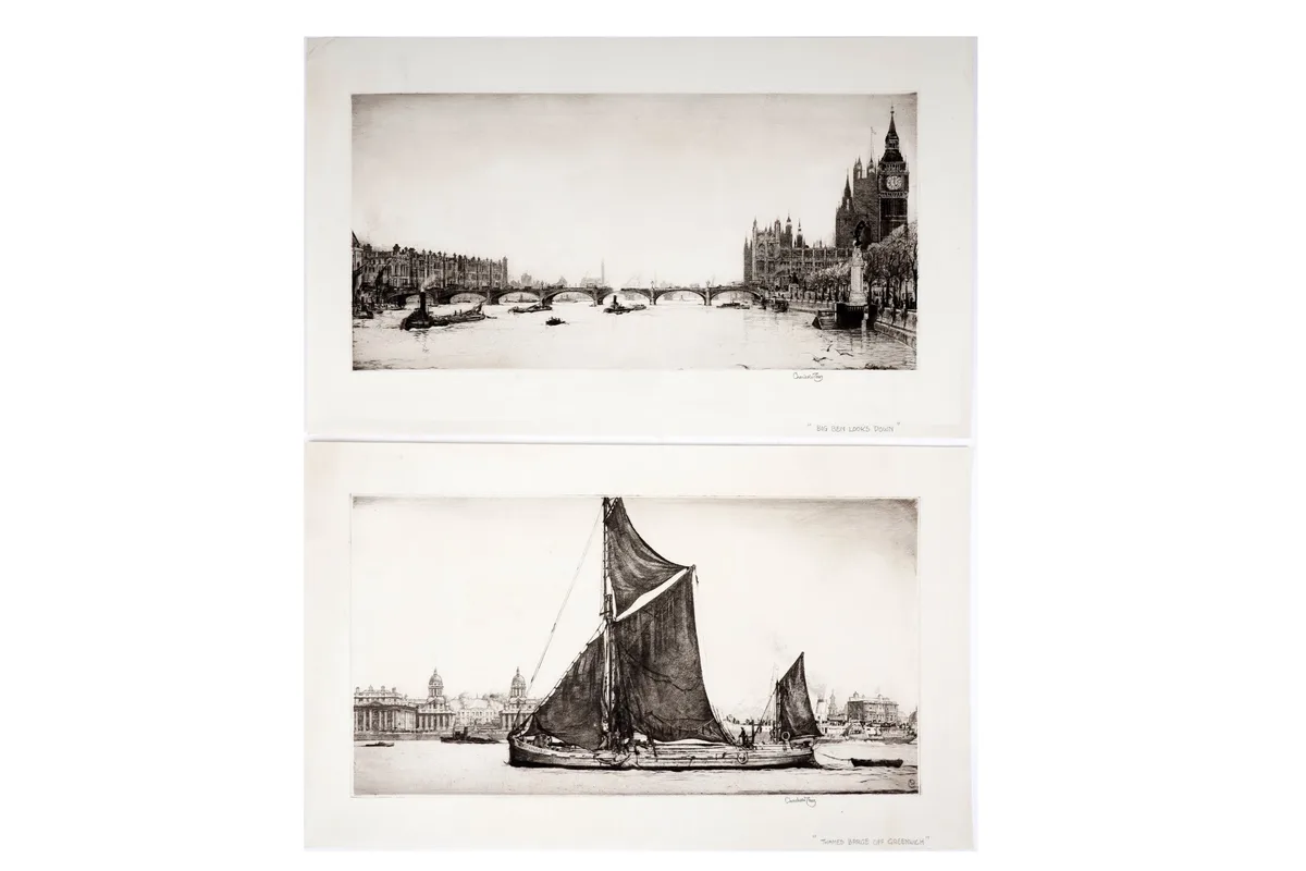 Charles William Cain, Two London Views, pencil signed and titled