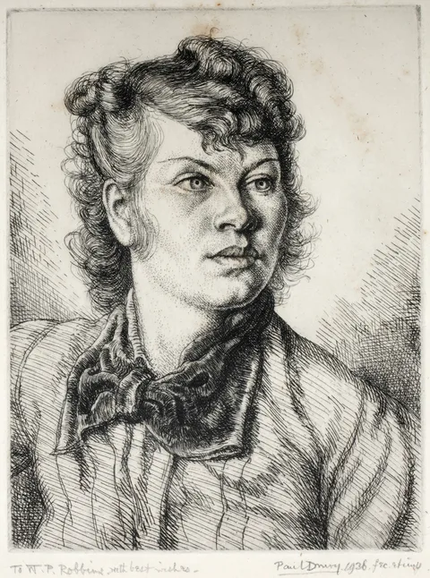 Paul Drury, Lady with a Bow-Necked Blouse, etching