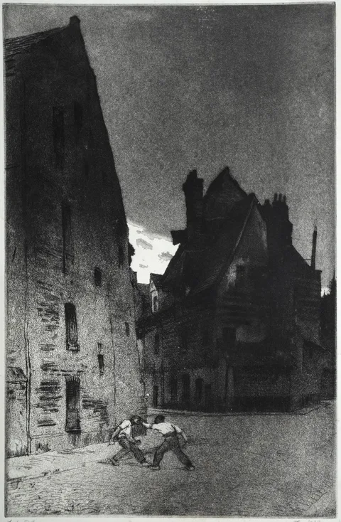 Frank Lewis Emanuel, Street fighting, pencil signed and dated 1923